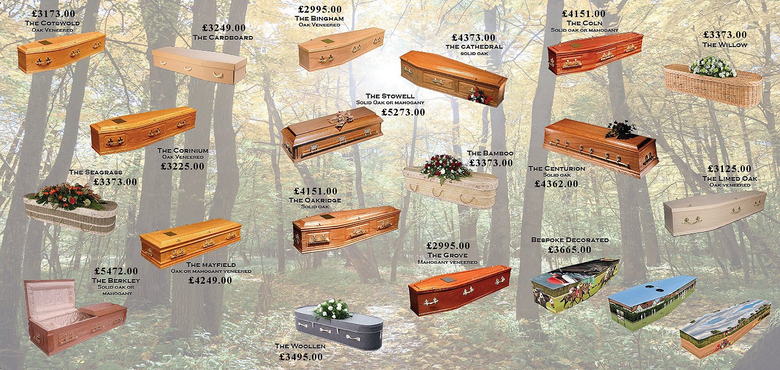 Coffins and casket prices from Cowley and Son Funeral Directors | Funeral Directors Cirencester